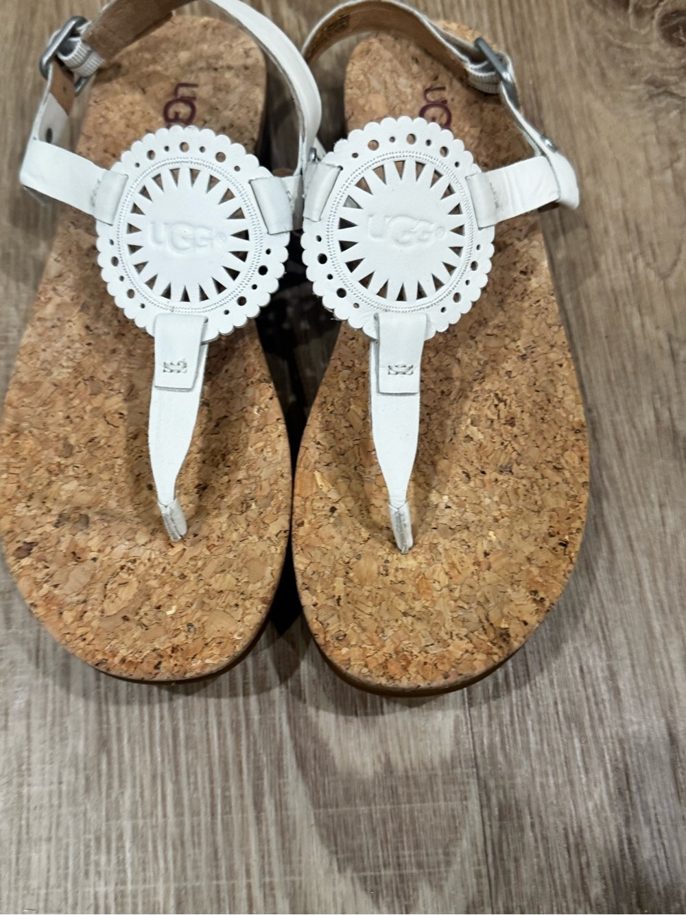 UGG Ayden White Leather Cork Footbed T-Strap Sandals NWOT Women’s 7.5